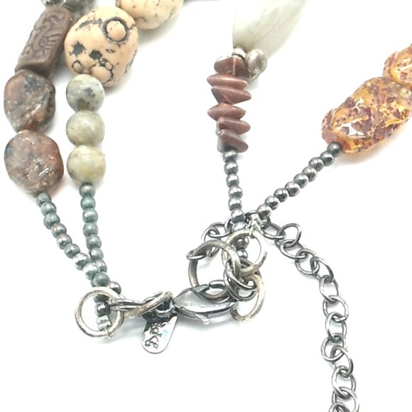 Treska Tribal Double Strand Beaded Necklace Earth Tones Signed - Picture 9 of 16